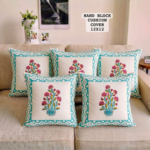 Hand Block Printed 100% Pure Cotton Cushion Covers ( 12*12 )