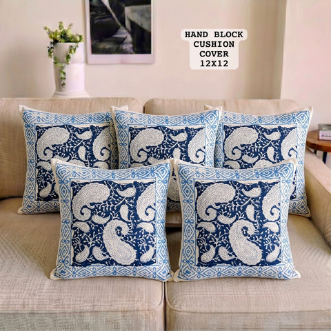 Hand Block Printed 100% Pure Cotton Cushion Covers ( 12*12 )