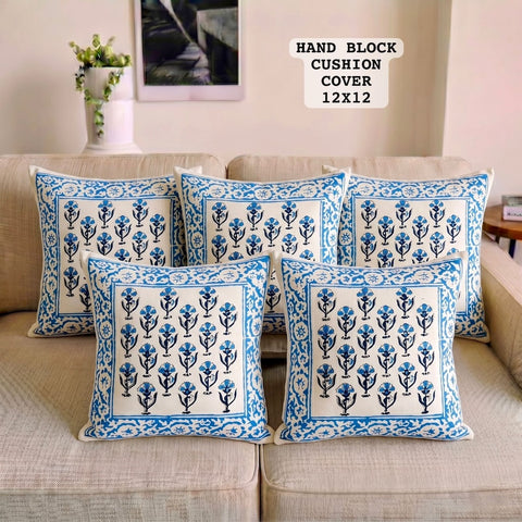 Hand Block Printed 100% Pure Cotton Cushion Covers ( 12*12 )