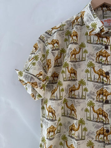 Traditional Camel Print Cotton Half Sleeve Shirt for Men