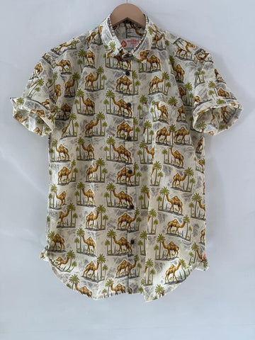 Traditional Camel Print Cotton Half Sleeve Shirt for Men