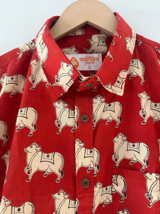 Classic Holy Cow Print Cotton Shirt for Men