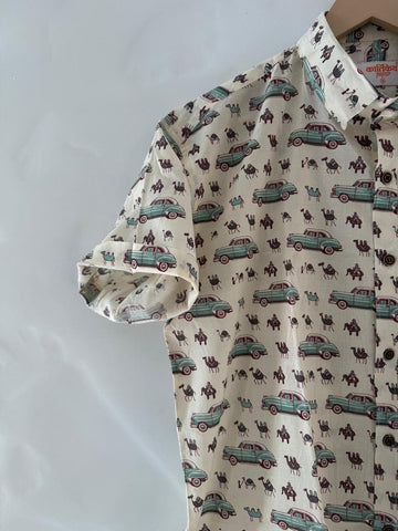 Holiday Print Cotton Half Sleeve Shirt for Men