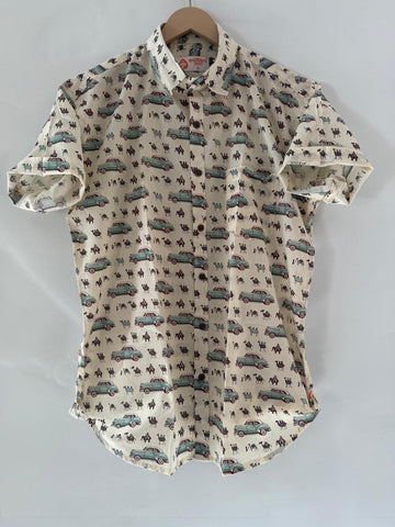 Holiday Print Cotton Half Sleeve Shirt for Men