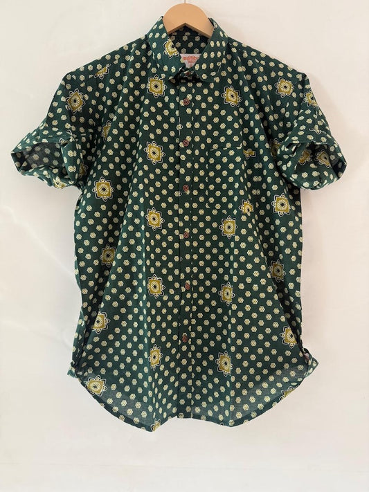 Floral Print Cotton Half Sleeve Shirt for Men