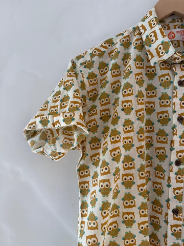 Cute Owl Print Cotton Half Sleeve Shirt for Men