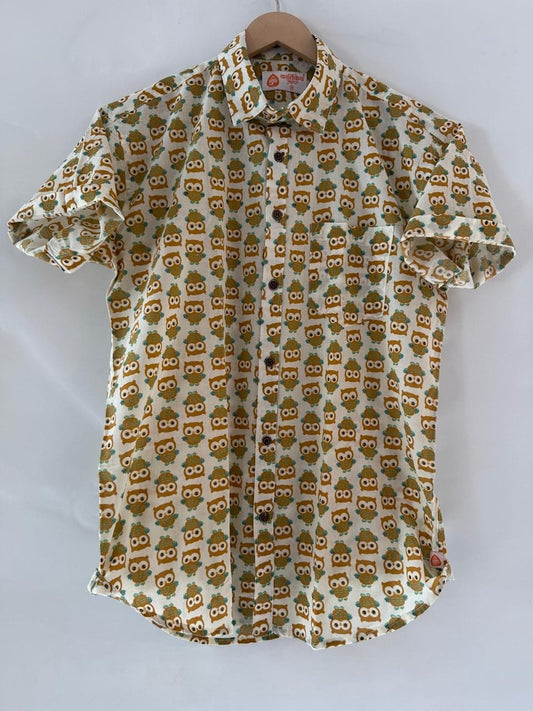 Cute Owl Print Cotton Half Sleeve Shirt for Men