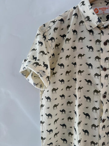 Traditional Camel Print Cotton Half Sleeve Shirt for Men