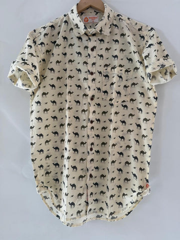 Traditional Camel Print Cotton Half Sleeve Shirt for Men