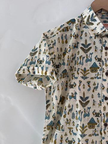 Classic Tribal Print Half Sleeve Cotton Shirt for Men