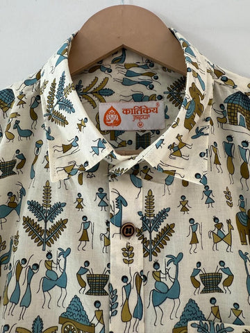 Classic Tribal Print Half Sleeve Cotton Shirt for Men
