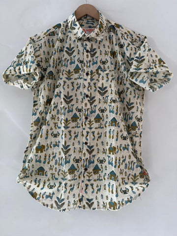 Classic Tribal Print Half Sleeve Cotton Shirt for Men