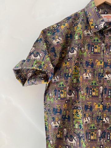 Classic Tribal Print Half Sleeve Cotton Shirt for Men