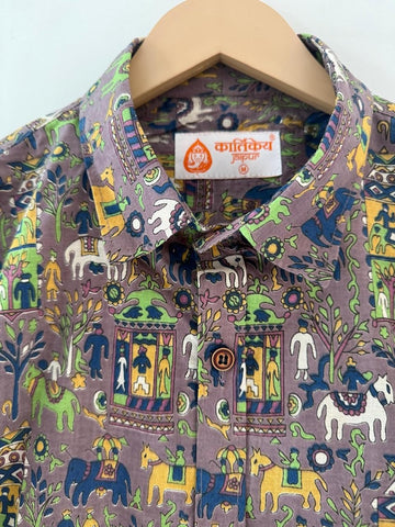 Classic Tribal Print Half Sleeve Cotton Shirt for Men