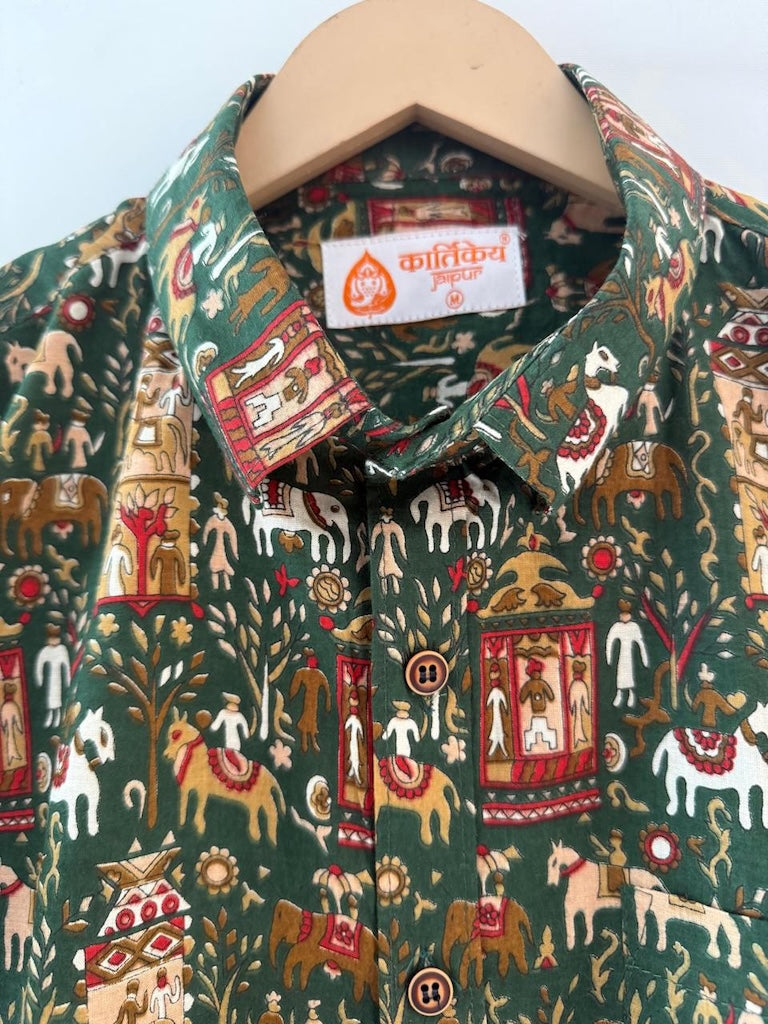 Classic Tribal Print Half Sleeve Cotton Shirt for Men