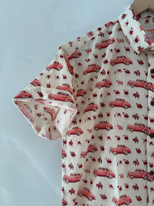 Holiday Print Cotton Half Sleeve Shirt for Men