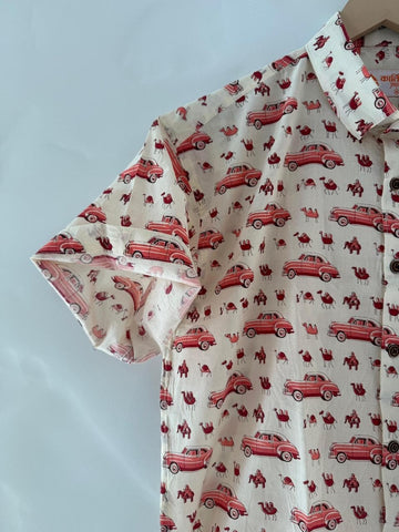 Holiday Print Cotton Half Sleeve Shirt for Men