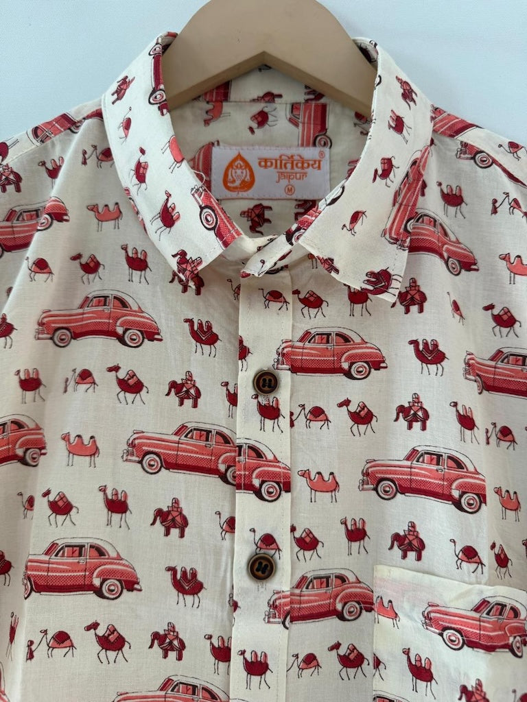 Holiday Print Cotton Half Sleeve Shirt for Men