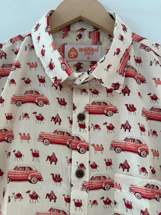 Holiday Print Cotton Half Sleeve Shirt for Men