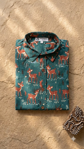 Kartikeya Jaipur Deer Print Men's Cotton Shirt