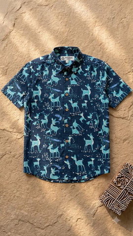 Kartikeya Jaipur Deer Print Men's Cotton Shirt