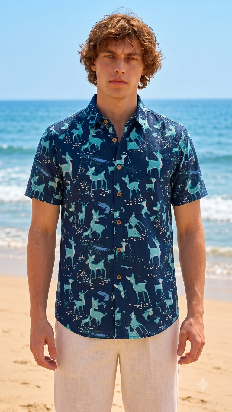 Kartikeya Jaipur Deer Print Men's Cotton Shirt