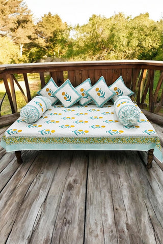Hand Block Printed Premium Quality Diwan Set ( Set of 8 pcs )