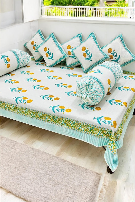 Hand Block Printed Premium Quality Diwan Set ( Set of 8 pcs )