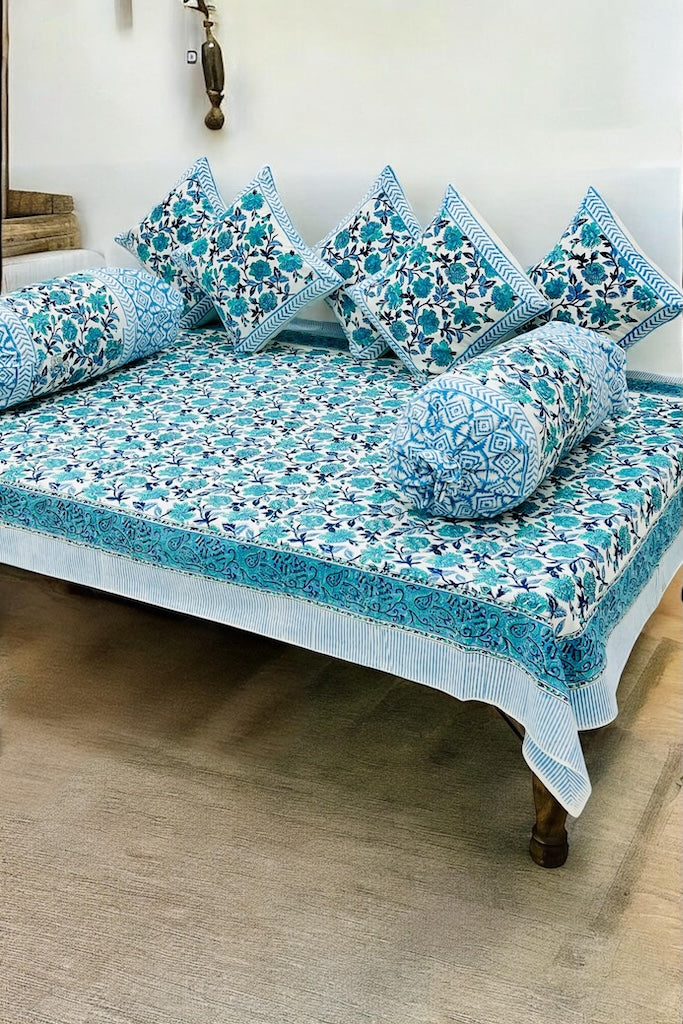 Hand Block Printed Premium Quality Diwan Set ( Set of 8 pcs )