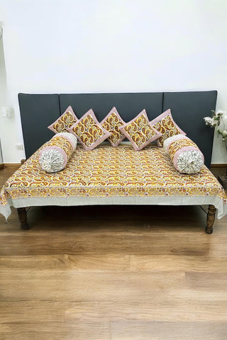 Hand Block Printed Premium Quality Diwan Set ( Set of 8 pcs )