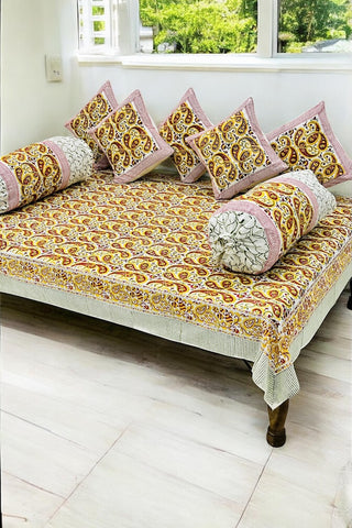 Hand Block Printed Premium Quality Diwan Set ( Set of 8 pcs )