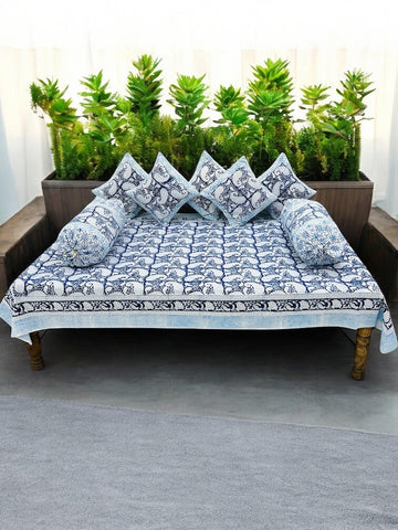 Hand Block Printed Premium Quality Diwan Set ( Set of 8 pcs )