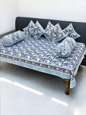 Hand Block Printed Premium Quality Diwan Set ( Set of 8 pcs )