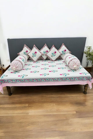 Hand Block Printed Premium Quality Diwan Set ( Set of 8 pcs )