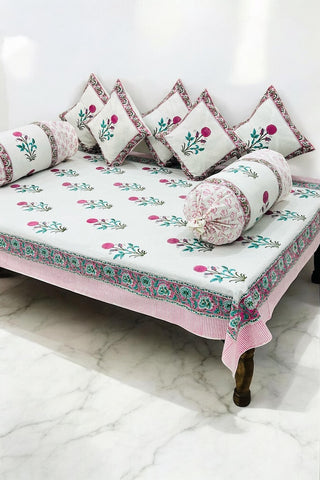 Hand Block Printed Premium Quality Diwan Set ( Set of 8 pcs )