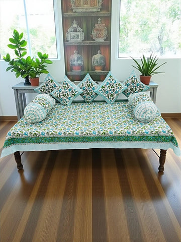 Hand Block Printed Premium Quality Diwan Set ( Set of 8 pcs )