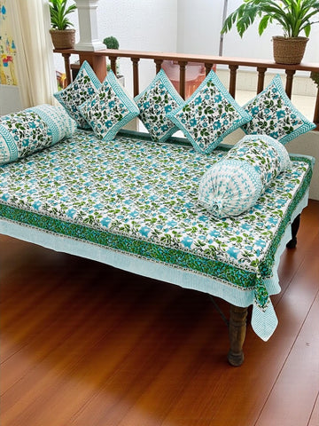 Hand Block Printed Premium Quality Diwan Set ( Set of 8 pcs )