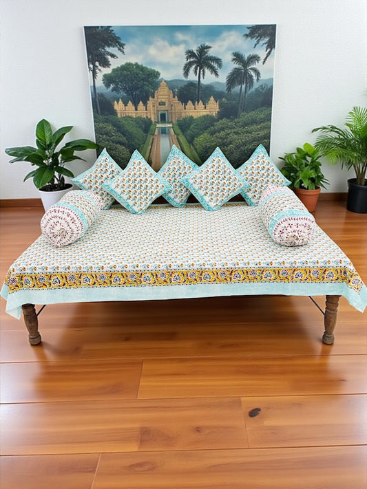 Hand Block Printed Premium Quality Diwan Set ( Set of 8 pcs )