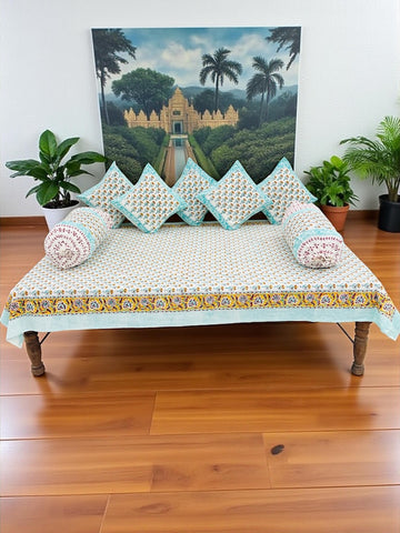 Hand Block Printed Premium Quality Diwan Set ( Set of 8 pcs )