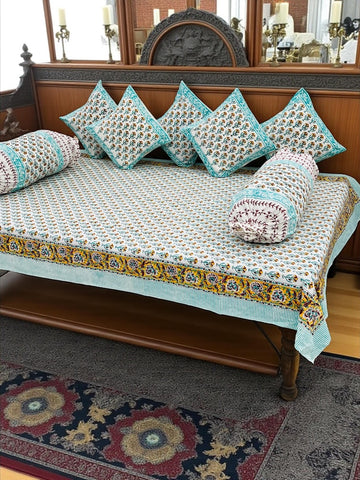 Hand Block Printed Premium Quality Diwan Set ( Set of 8 pcs )