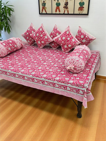 Hand Block Printed Premium Quality Diwan Set ( Set of 8 pcs )
