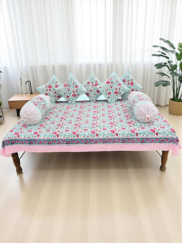 Hand Block Printed Premium Quality Diwan Set ( Set of 8 pcs )