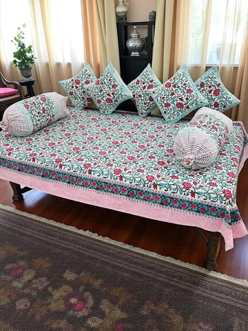 Hand Block Printed Premium Quality Diwan Set ( Set of 8 pcs )