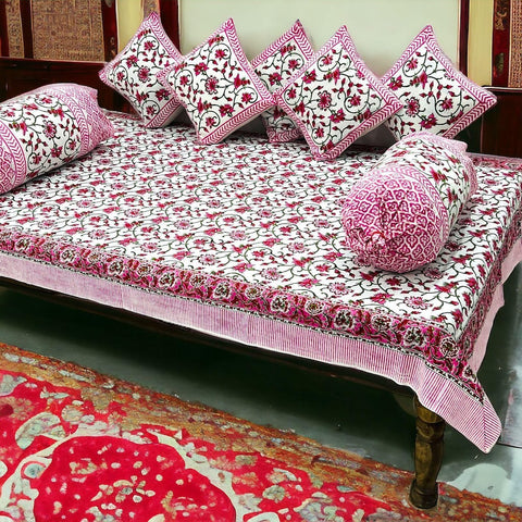 Hand Block Printed Premium Quality Diwan Set ( Set of 8 pcs )