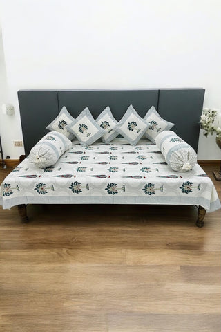 Hand Block Printed Premium Quality Diwan Set ( Set of 8 pcs )