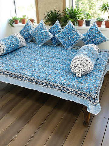Hand Block Printed Premium Quality Diwan Set ( Set of 8 pcs )