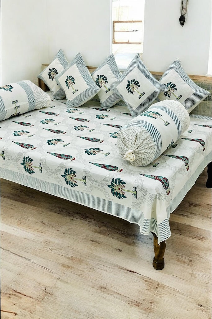 Hand Block Printed Premium Quality Diwan Set ( Set of 8 pcs )