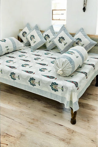 Hand Block Printed Premium Quality Diwan Set ( Set of 8 pcs )