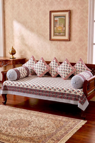 Hand Block Printed Premium Quality Diwan Set ( Set of 8 pcs )