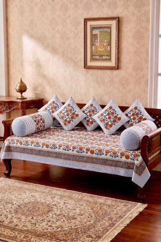 Hand Block Printed Premium Quality Diwan Set ( Set of 8 pcs )